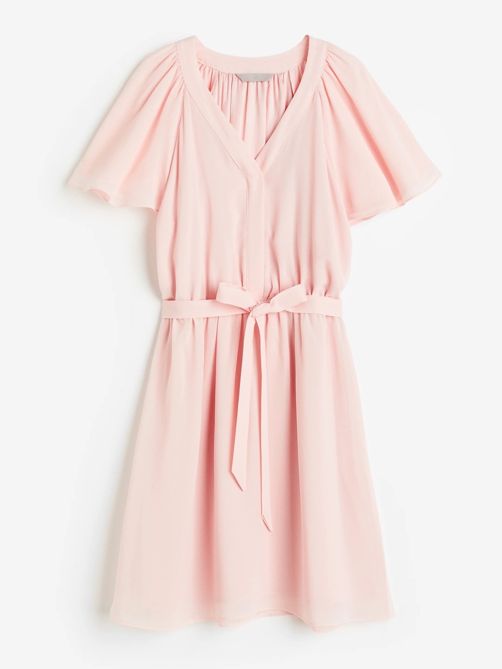 H&M| Light Pink V-Neck Flutter Sleeve Chiffon A-Line Knee Dress Sz S